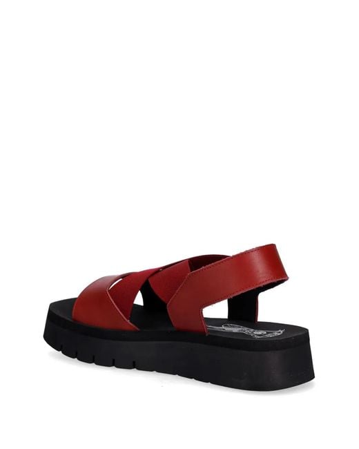 Fly London Red Crossover-Strap Flatform Sandals