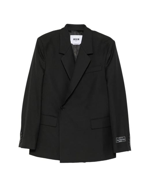 MSGM Black Logo-Patch Double-Breasted Blazer for men