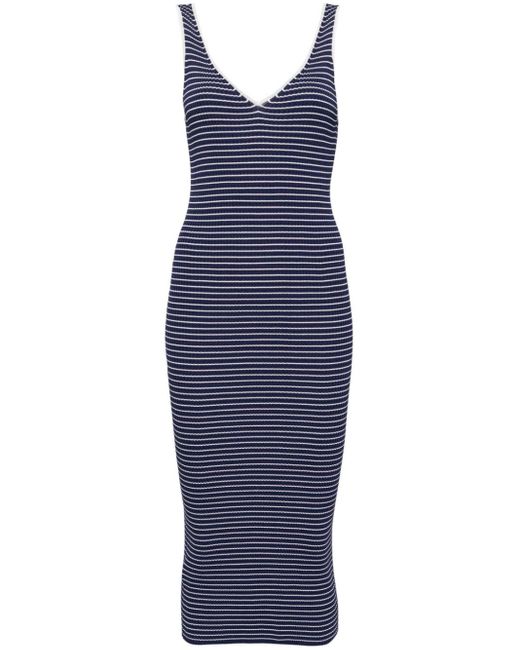 Staud Blue Dana Striped Ribbed Dress