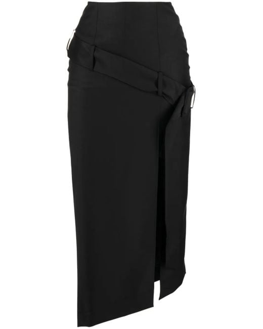 Matériel Black Asymmetric Belted Midi Skirt