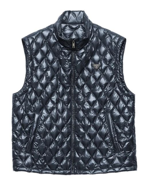 Prada Blue Quilted Logo Vest for men