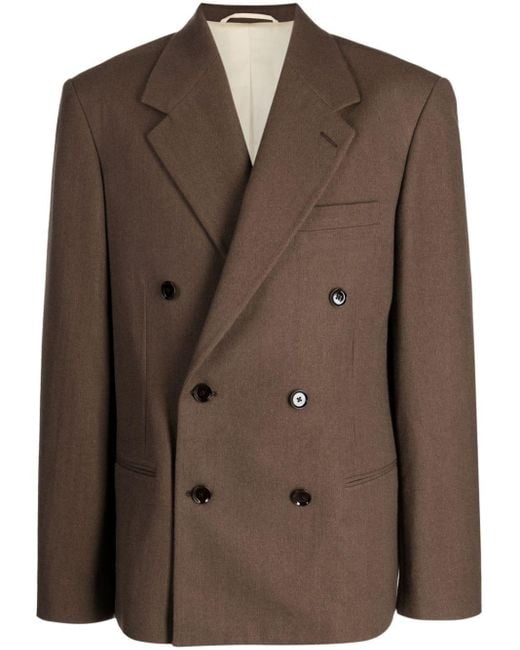 Lemaire Brown Double-breasted Twill Blazer for men