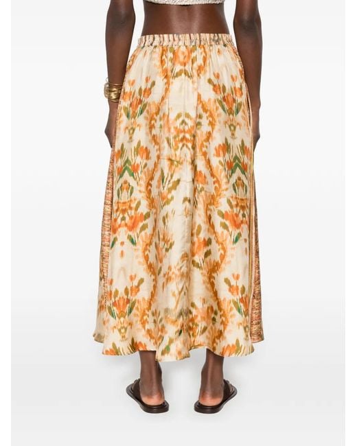 Pierre Louis Mascia Metallic Aloe Ikat-Print Midi Skirt