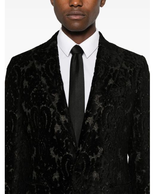 Etro Black Devoré-Effect Single-Breasted Blazer for men