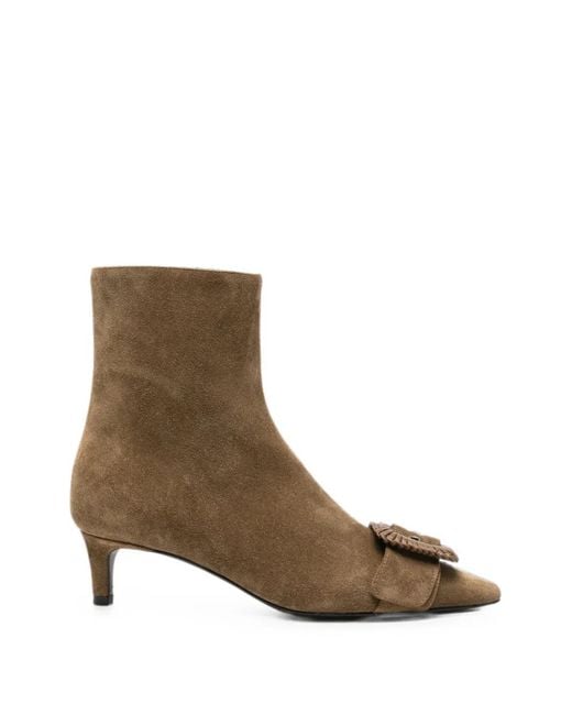 Roberto Festa Brown Buckle-Detail Pointed-Toe Leather Ankle Boots