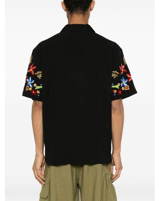 YMC Black Idris Floral-embroidered Shirt for men