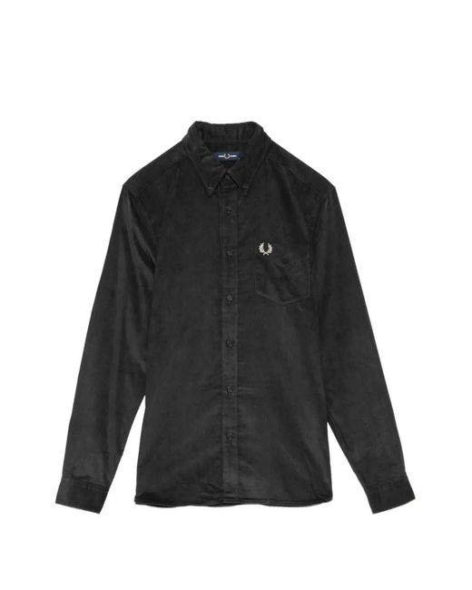 Fred Perry Black Logo-Embroidered Corduroy Shirt for men