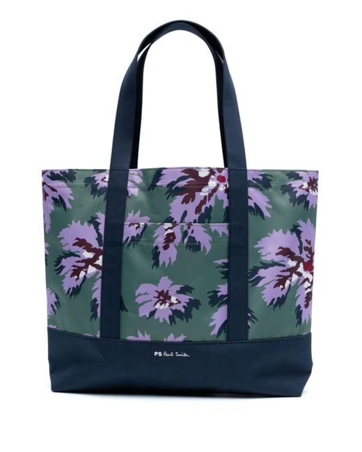 PS by Paul Smith Blue Floral-print Canvas Tote Bag for men