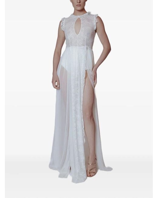Lethicia Bronstein White Lace-Pattern Keyhole Dress