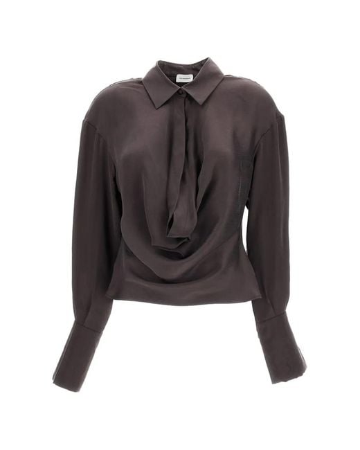 ANDAMANE Black Lilia Draped-Neck Long-Sleeve Blouse