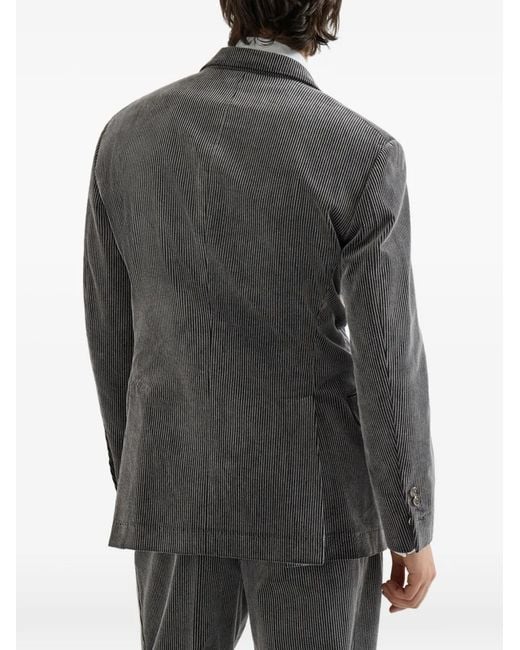 Brunello Cucinelli Gray Frosted Cotton Corduroy One-And-A-Half Breasted Tailor Blazer With Metal Buttons for men