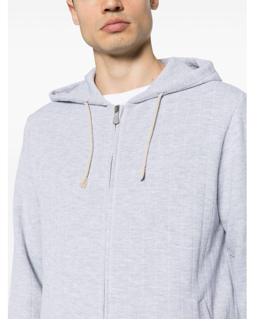 Eleventy White Ribbed-knit Zipped Hoodie for men