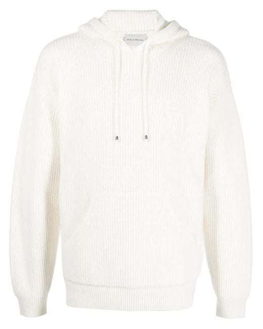 Drole de Monsieur White Logo-Embroidered Waffle-Knit Hoodie for men