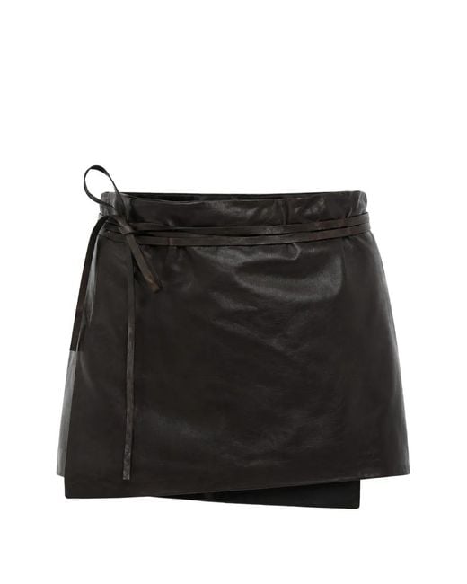 DSquared² Black Leather Lace-Up Skirt