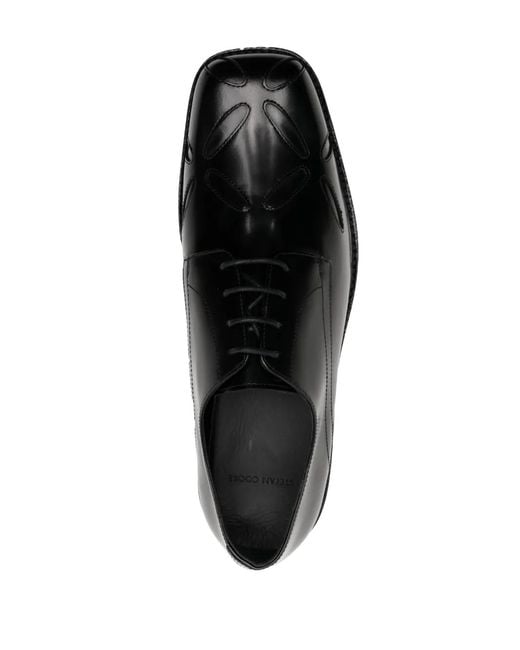 STEFAN COOKE Black Embroidered-Detail Leather Derby Shoes for men