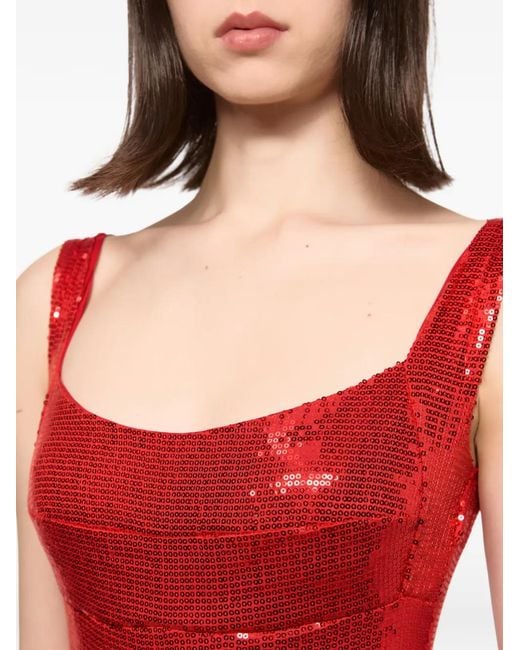 Atu Body Couture Red Square-Neck Sequin Bodysuit