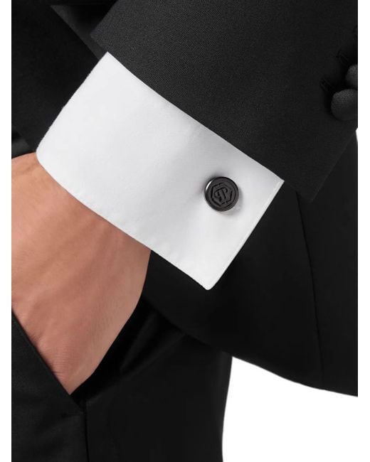 Philipp Plein Black Logo-Engraved Cufflinks for men