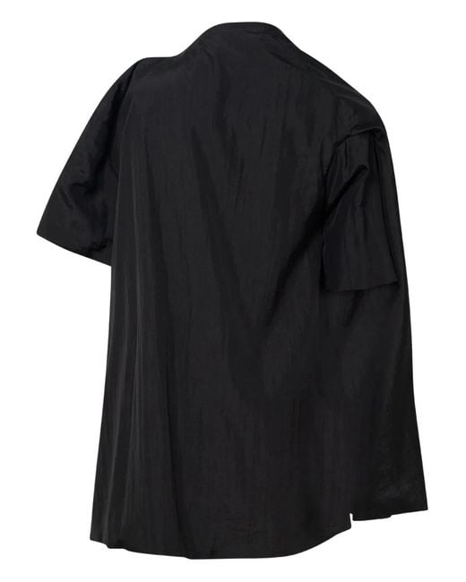 Pushbutton Black Draped Short-Sleeve Top