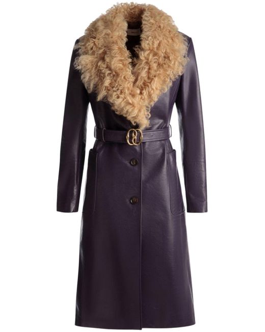Bally Purple Shearling-collar Belted Coat