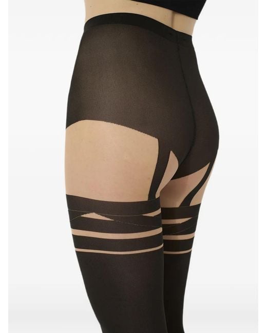 Wolford Black Infinite Wrap Garter-Belt Effect Tights