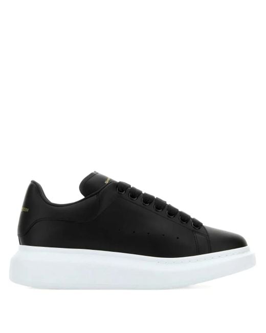 Alexander McQueen Black Schwarze Leder Plateau Sneakers