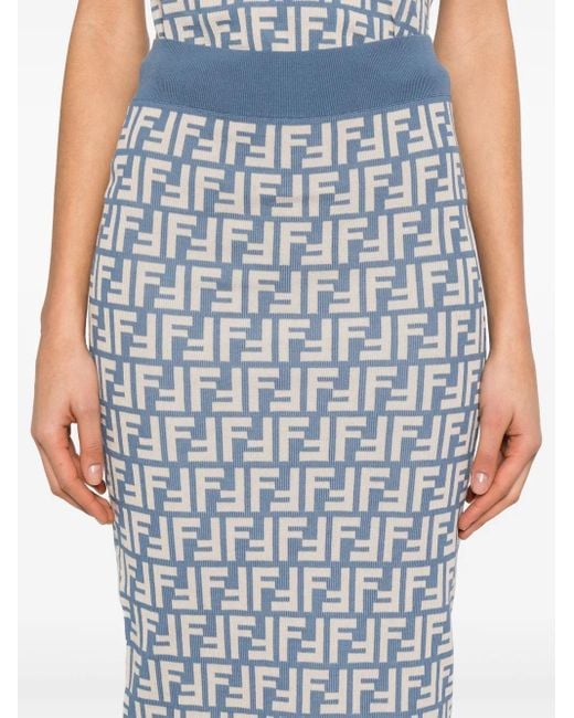 Fendi Midi-Rok Met Ff-Jacquard in het Blue