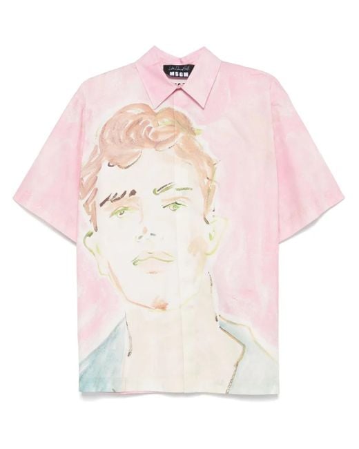 MSGM Pink X Luke Edward Hall Illustration Style-Print Shirt for men