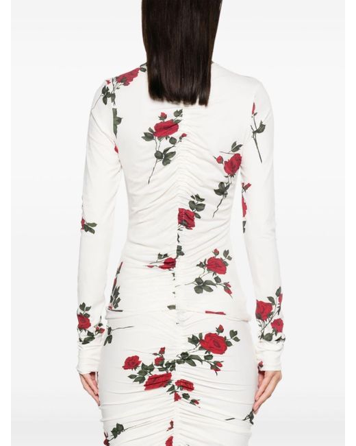 Magda Butrym White Floral-print Ruched Top
