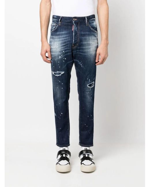 DSquared² Blue Distressed Five-Pocket Cotton-Blend Skinny Jeans for men