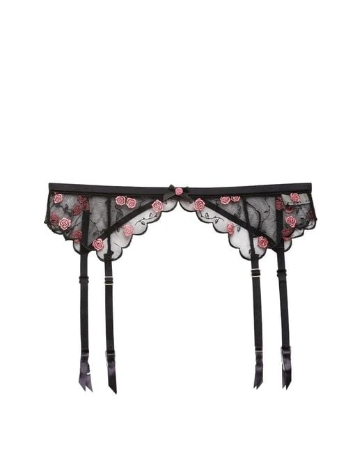 Fleur du Mal Rose & Vine Embroidery Garter Belt in White