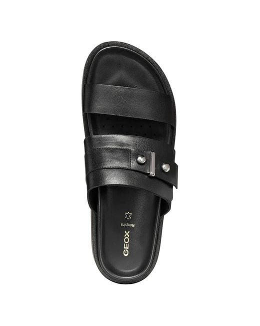 Geox Black Adelash H Buckle-Detail Platform Slides