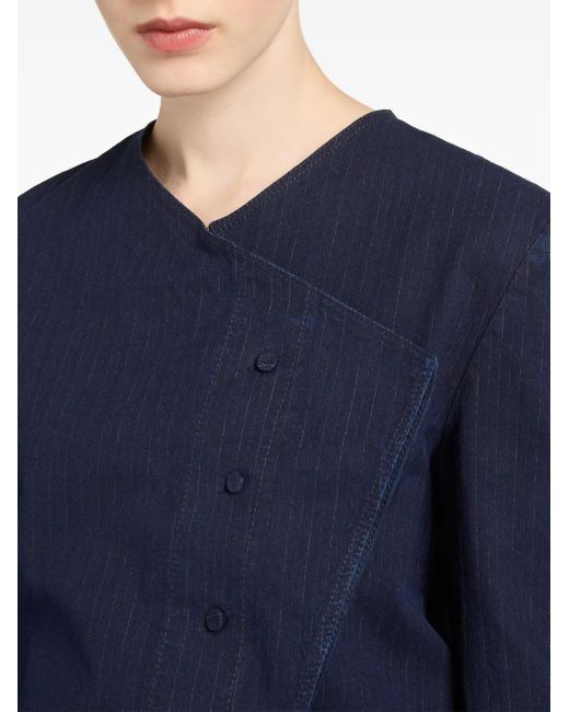 Ports 1961 ピンストライプ アシンメトリーシャツ Blue