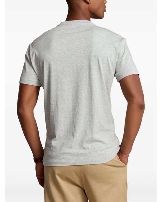 Polo Ralph Lauren White Embroidered-Logo V-Neck T-Shirt for men