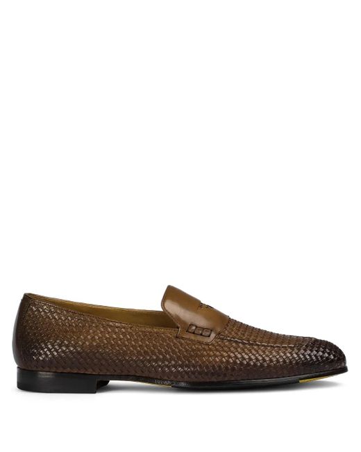 Doucal's Brown Woven Leather Loafers for men