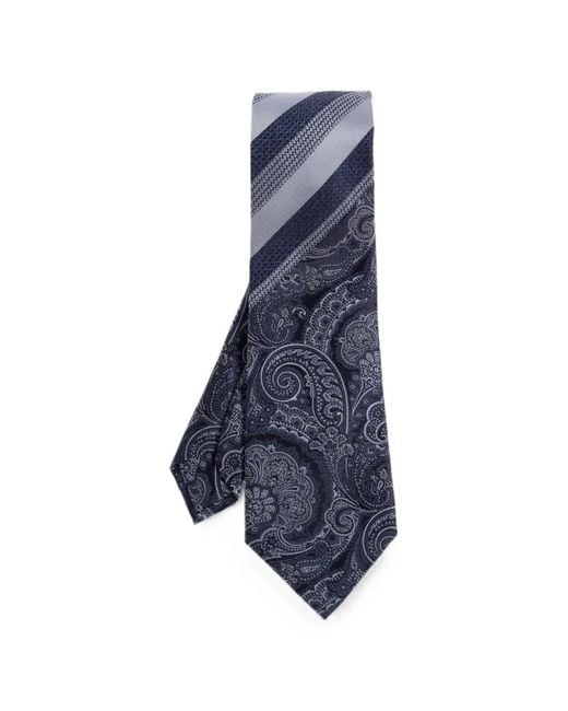 Etro Blue Cravate Rayée À Motif Cachemire for men