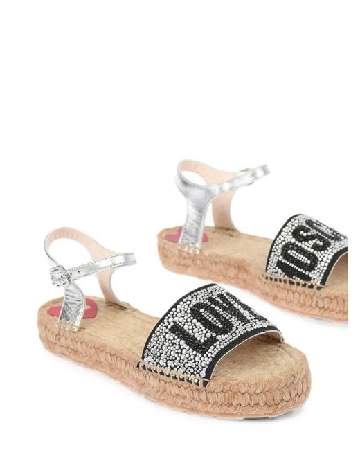 Moschino White Rhinestone Logo-Embellished Sandals