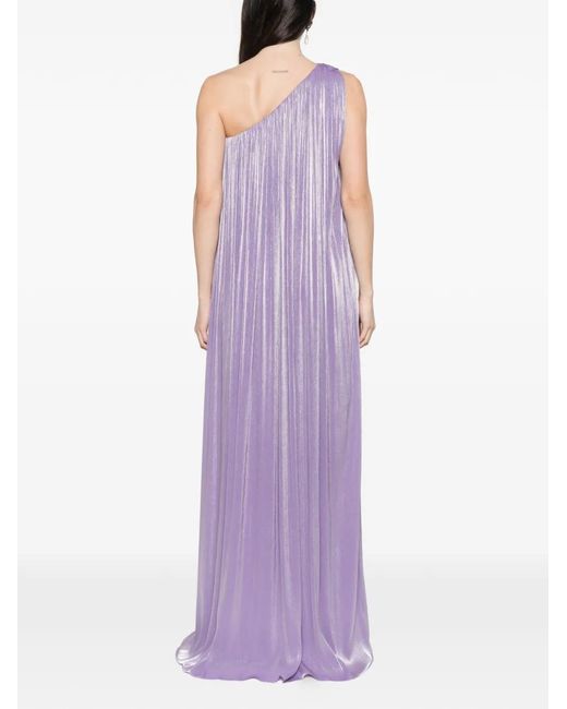 Costarellos Purple Amabe Pleated One-Shoulder Maxi Dress