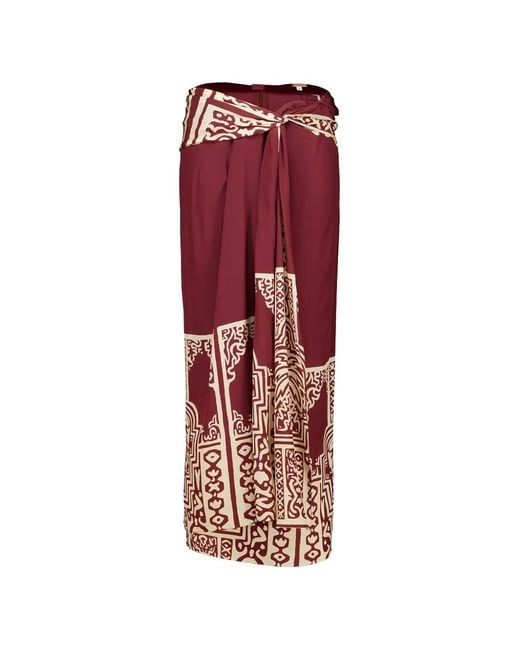 Johanna Ortiz Red Knot-Detail Geometric-Print Skirt