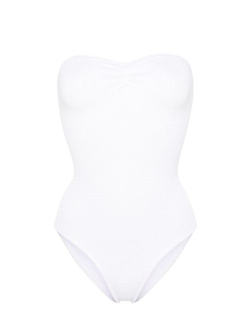 Mc2 Saint Barth White Strapless Crinkled Swimsuit