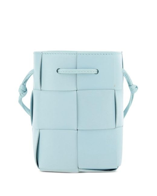 Bottega Veneta Blue Mini Cassette Leather Bucket Bag