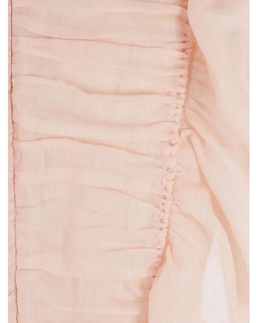 Chloé Pink Ruffle-Trim Ramie Top