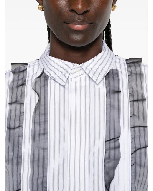 Sacai White Chemise Rayée À Volants