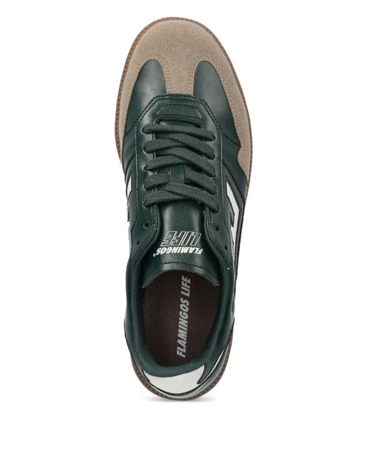 Flamingos Green Suede-Panel Leather Sneakers