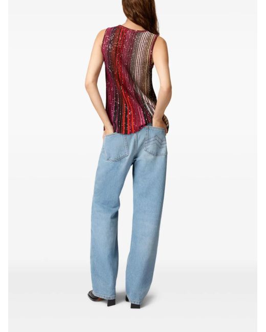 Missoni Red Partial Striped Sleeveless Top With Sequins