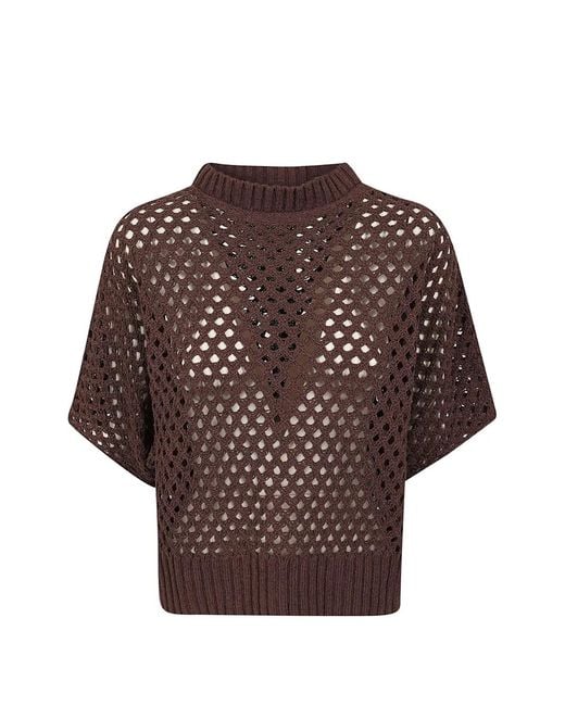 Antonelli Brown Pullover Mit Lochstrickmuster
