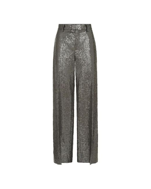 Brunello Cucinelli Gray Dazzling Texture Embroidery Loose Flared Trousers