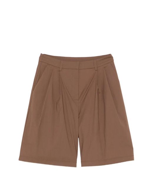 Alpha Studio Brown Pleated Tailored Shorts