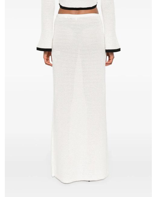 Self-Portrait White Sequinned Pointelle-Knit Maxi Skirt
