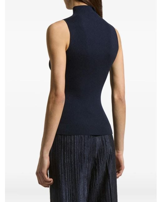 Peserico Blue Ribbed High-Neck Sleeveless Vest