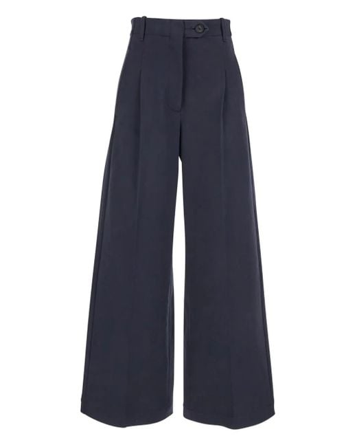 Pantalones con botones y pliegues Tela de color Blue